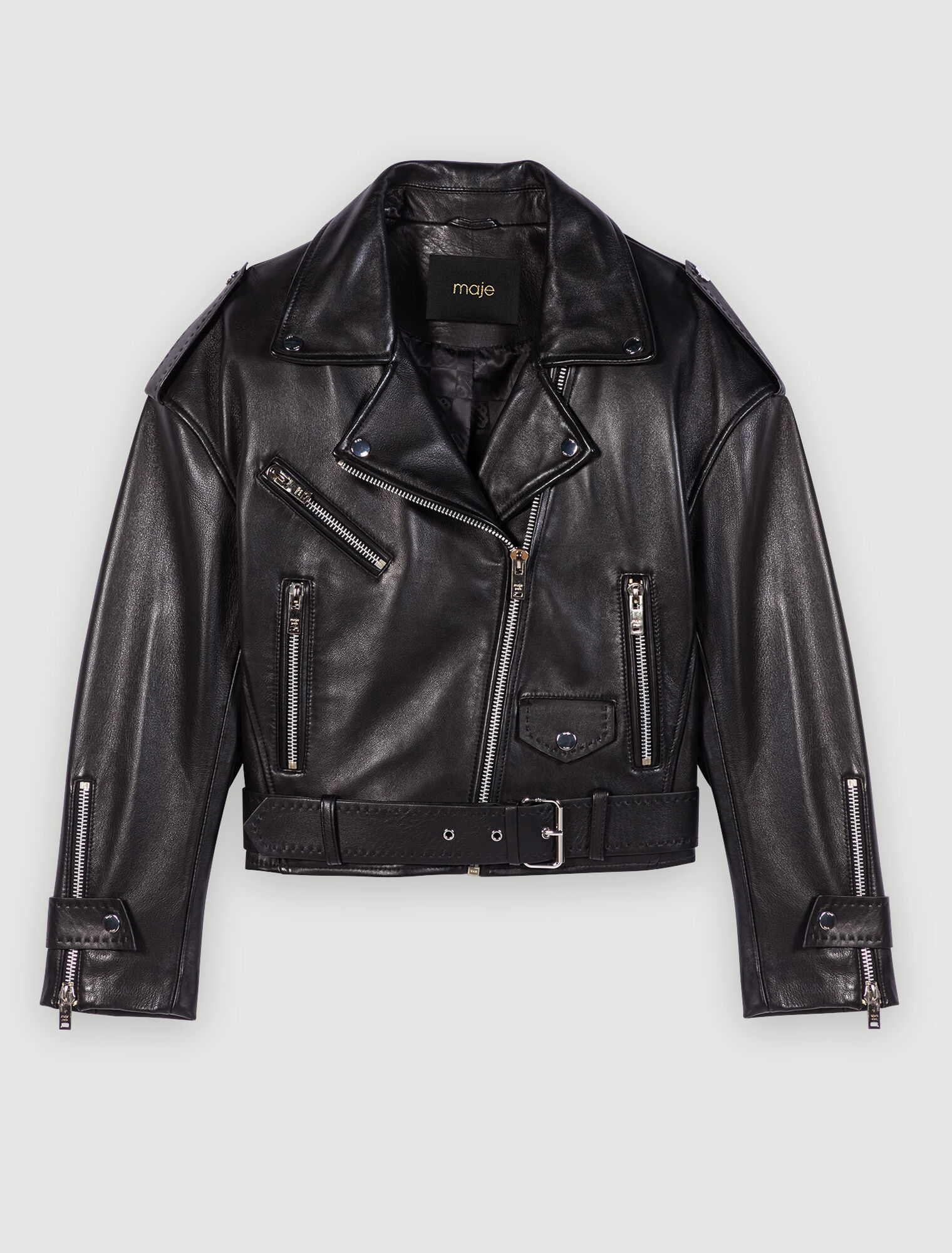 Leather biker-style jacket