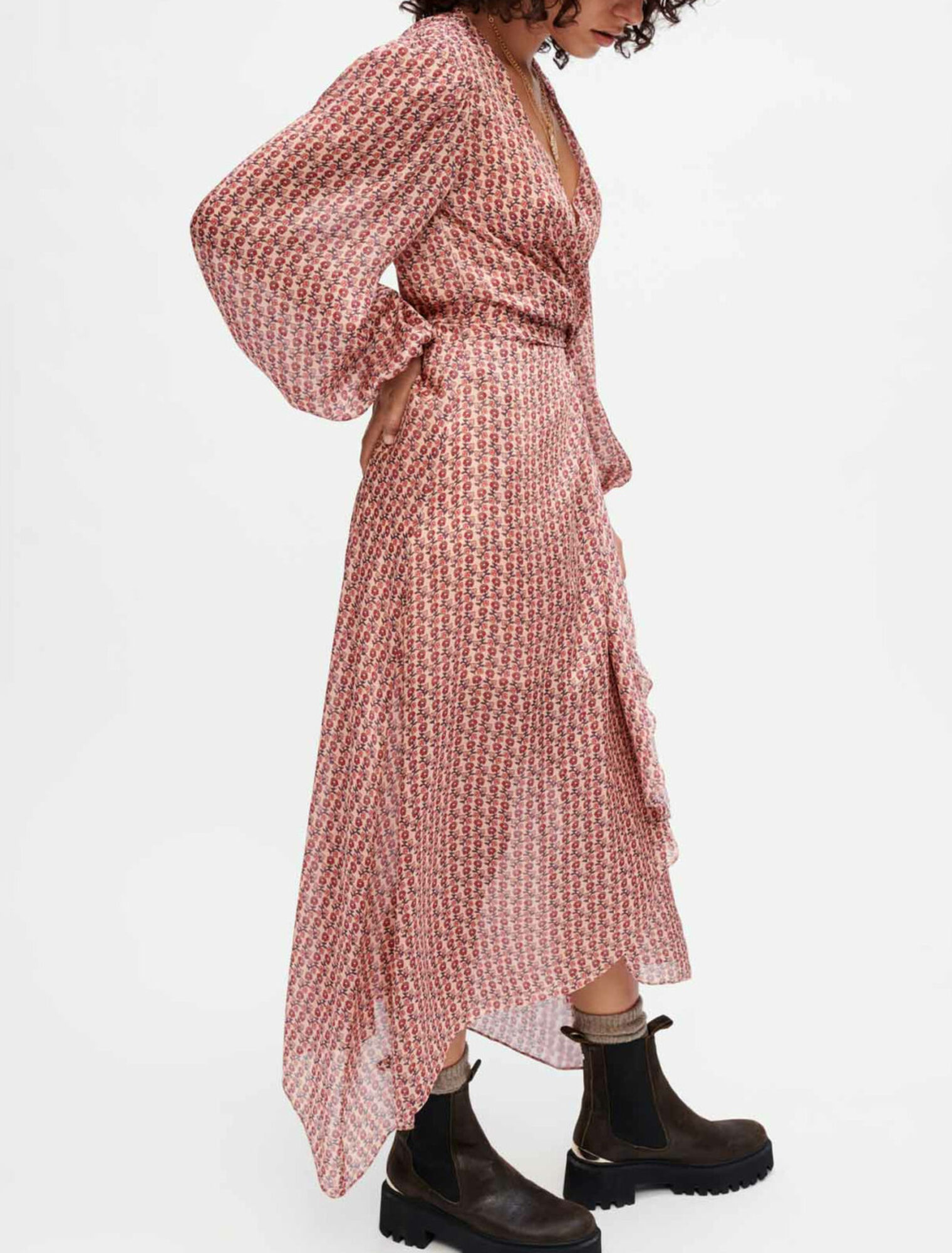 Printed satin draped dress
