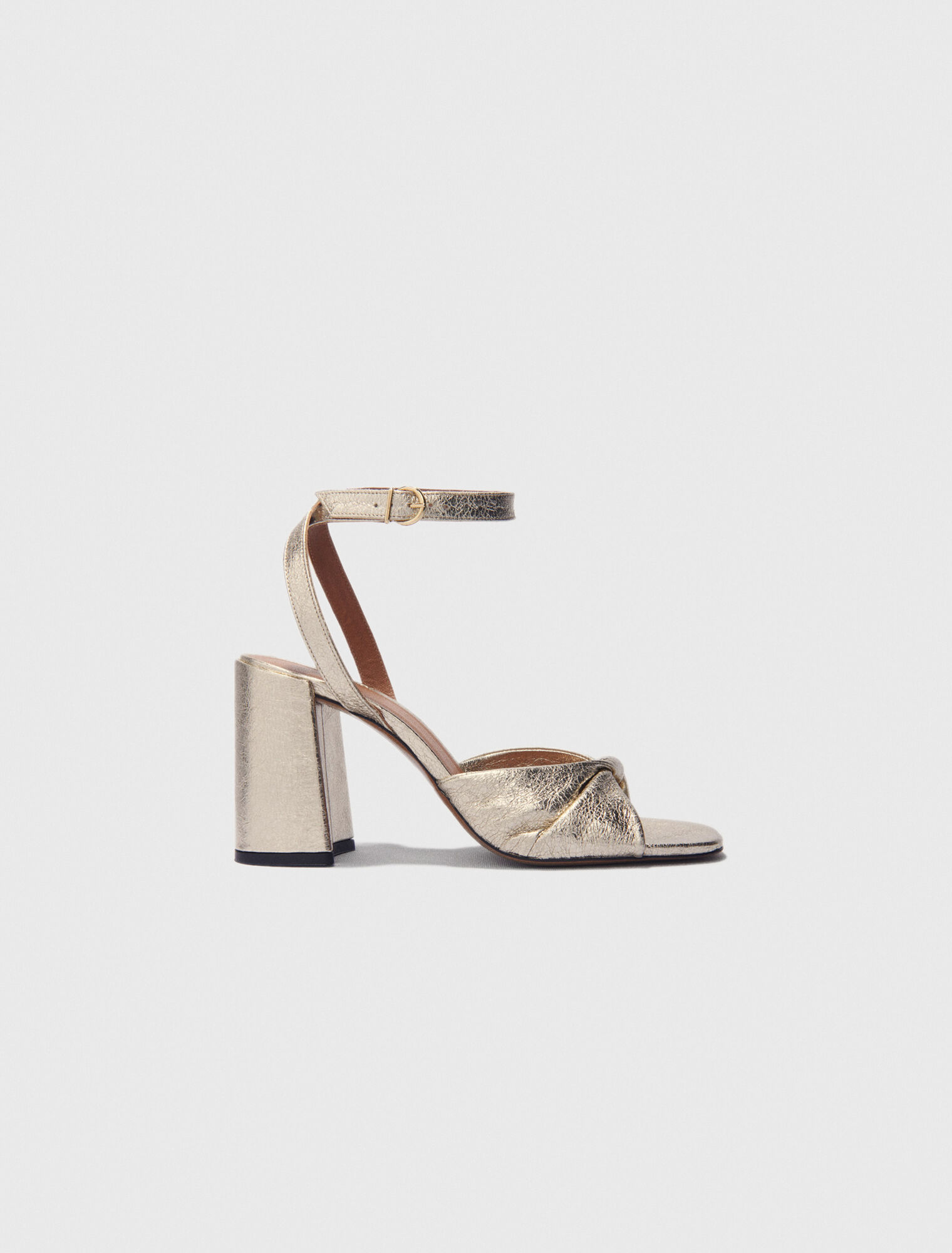 Metallic leather sandals with heels