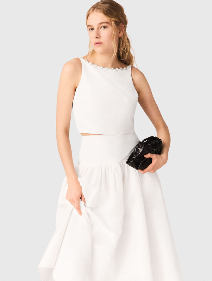 Jewelled collar taffeta crop top