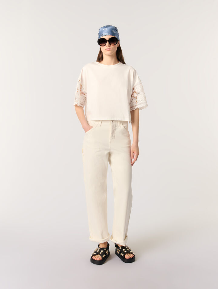 T-shirt with crochet sleeves