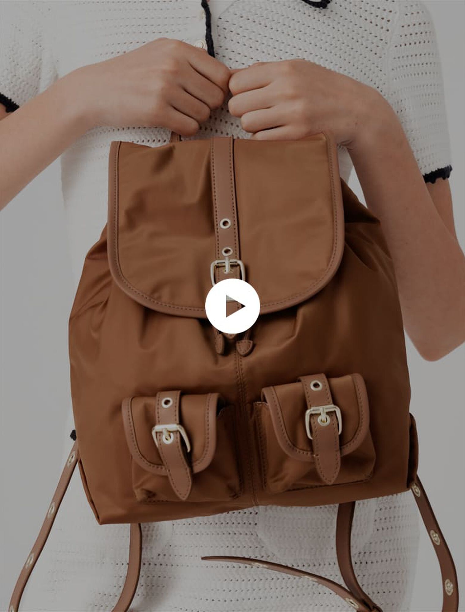 Leather and nylon backpack