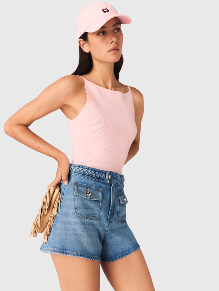 Braided denim shorts