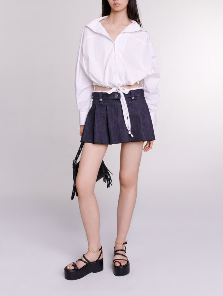 Black denim-effect mini skirt