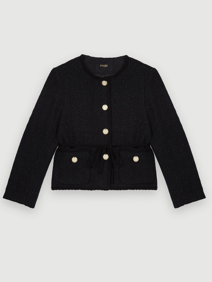 Straight-cut shiny tweed jacket