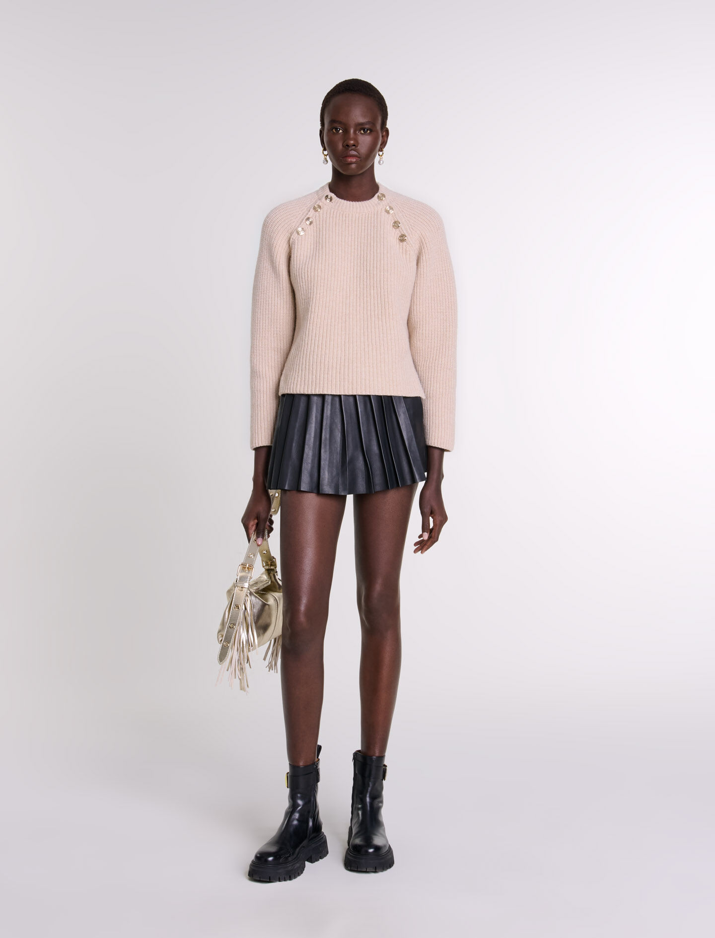 Maje black leather skirt sale