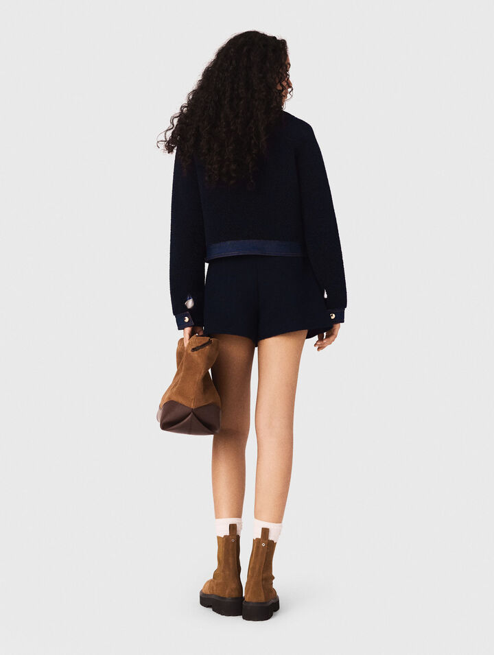 Boucl&eacute; and denim-detail jacket