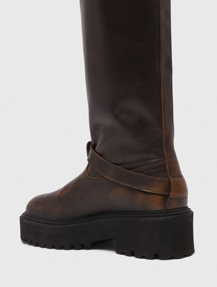 Leather biker boots