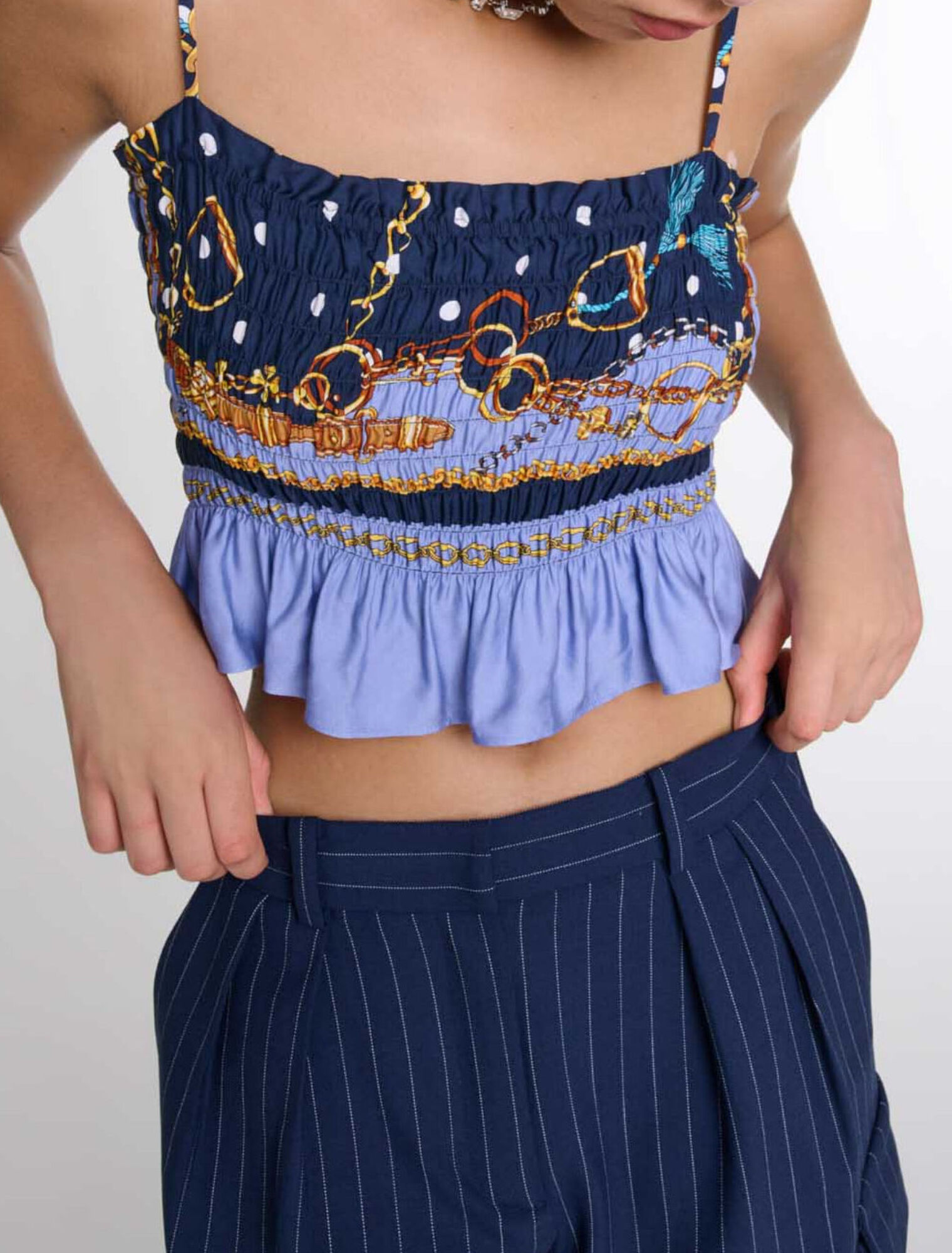 Printed smocked crop top