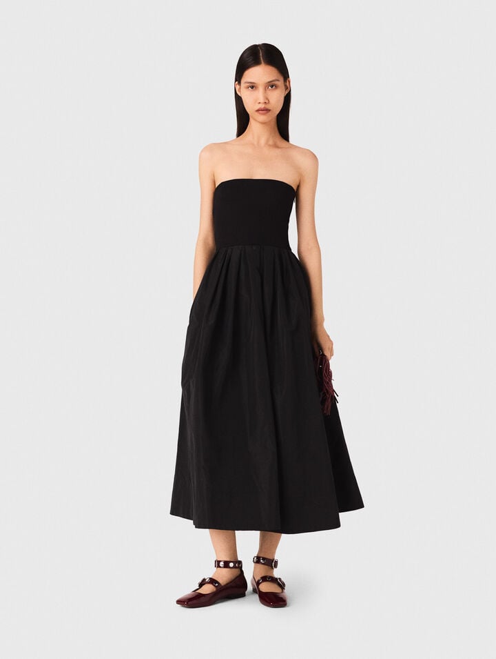 Strapless mesh and taffeta dress