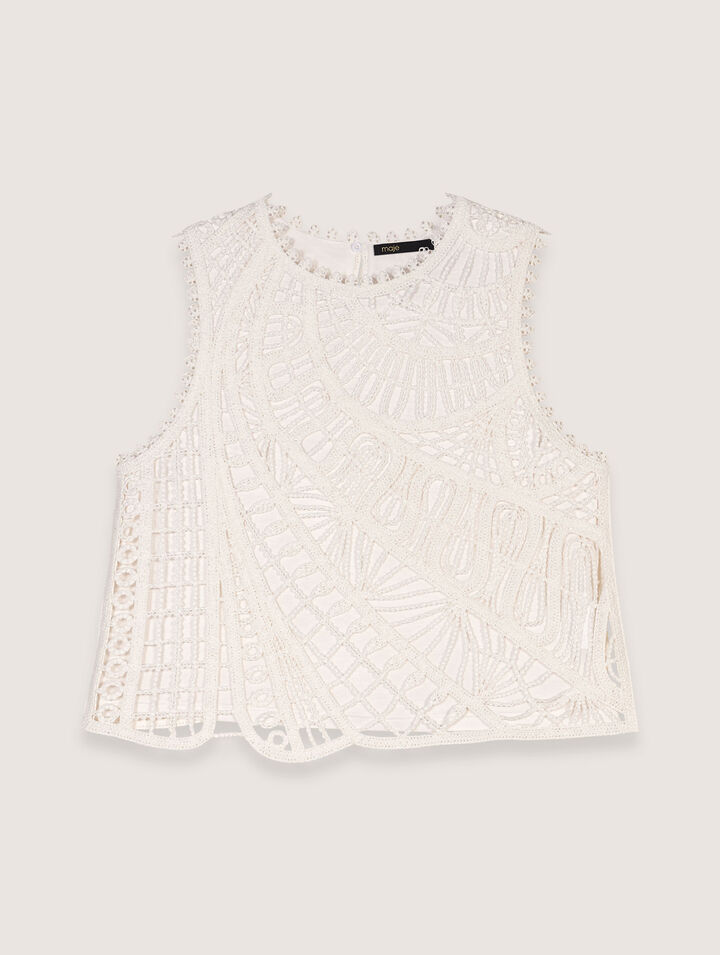 Crochet-knit top