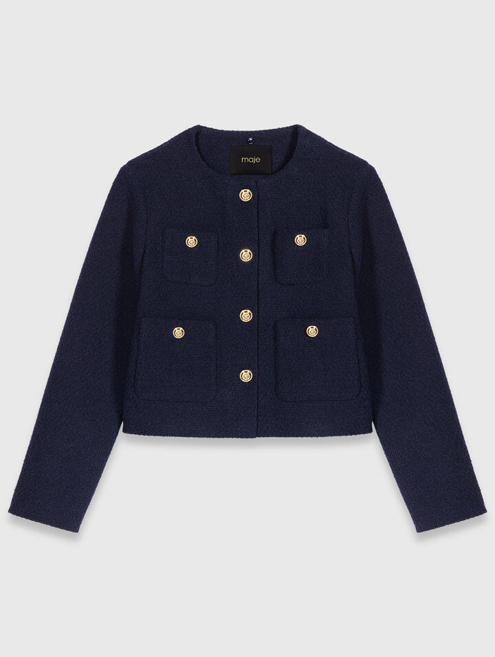 Short tweed jacket, removable col