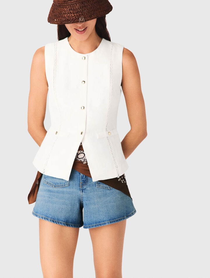 Embroidered linen-blend jacket