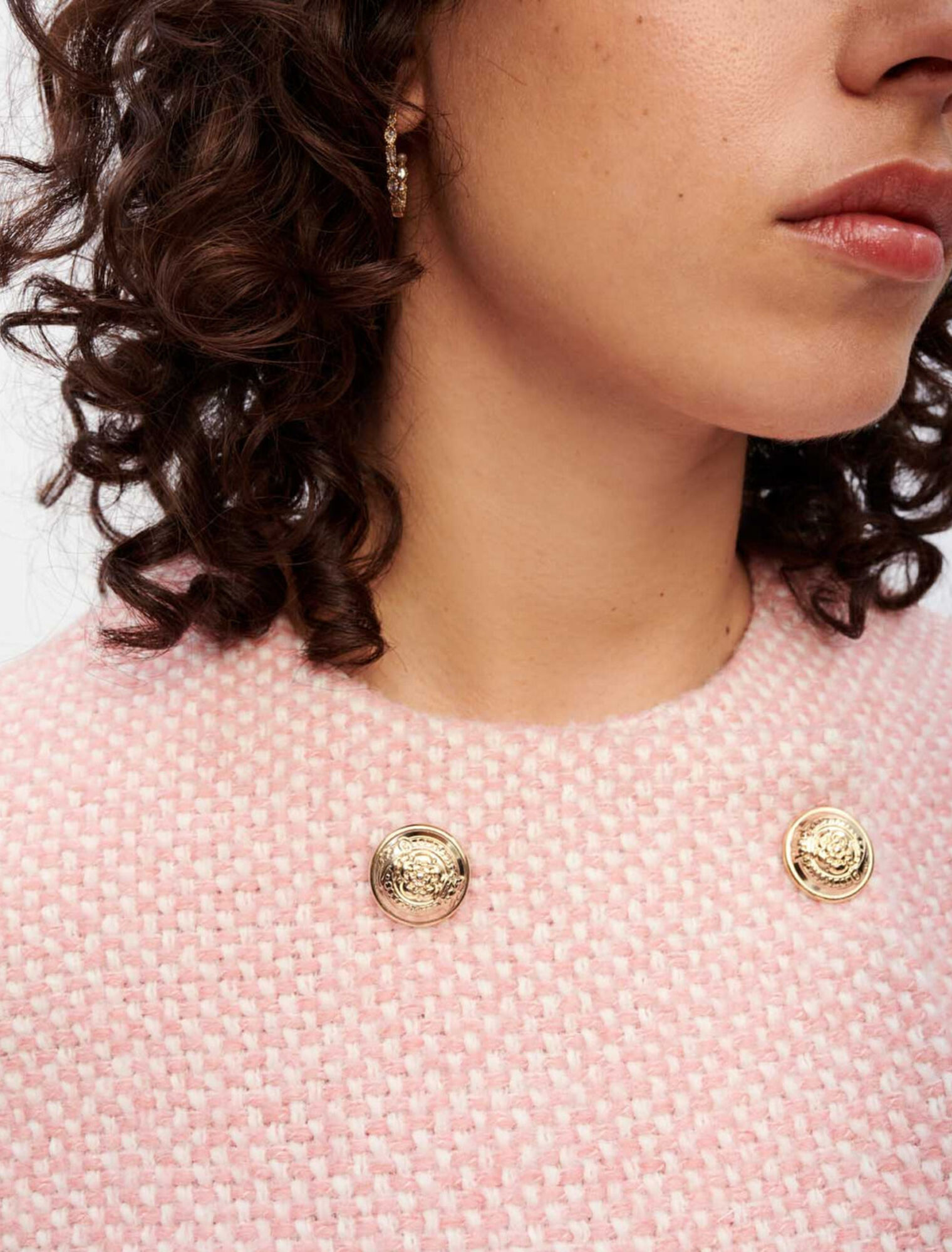 Pink and ecru mottled tweed dress