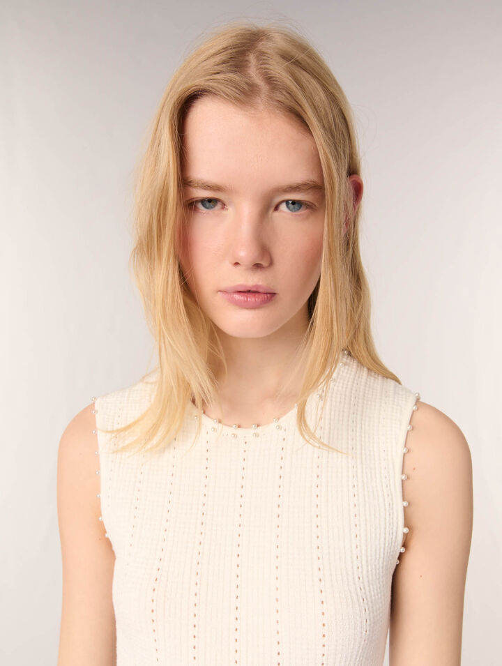 Beaded pointelle knit dress