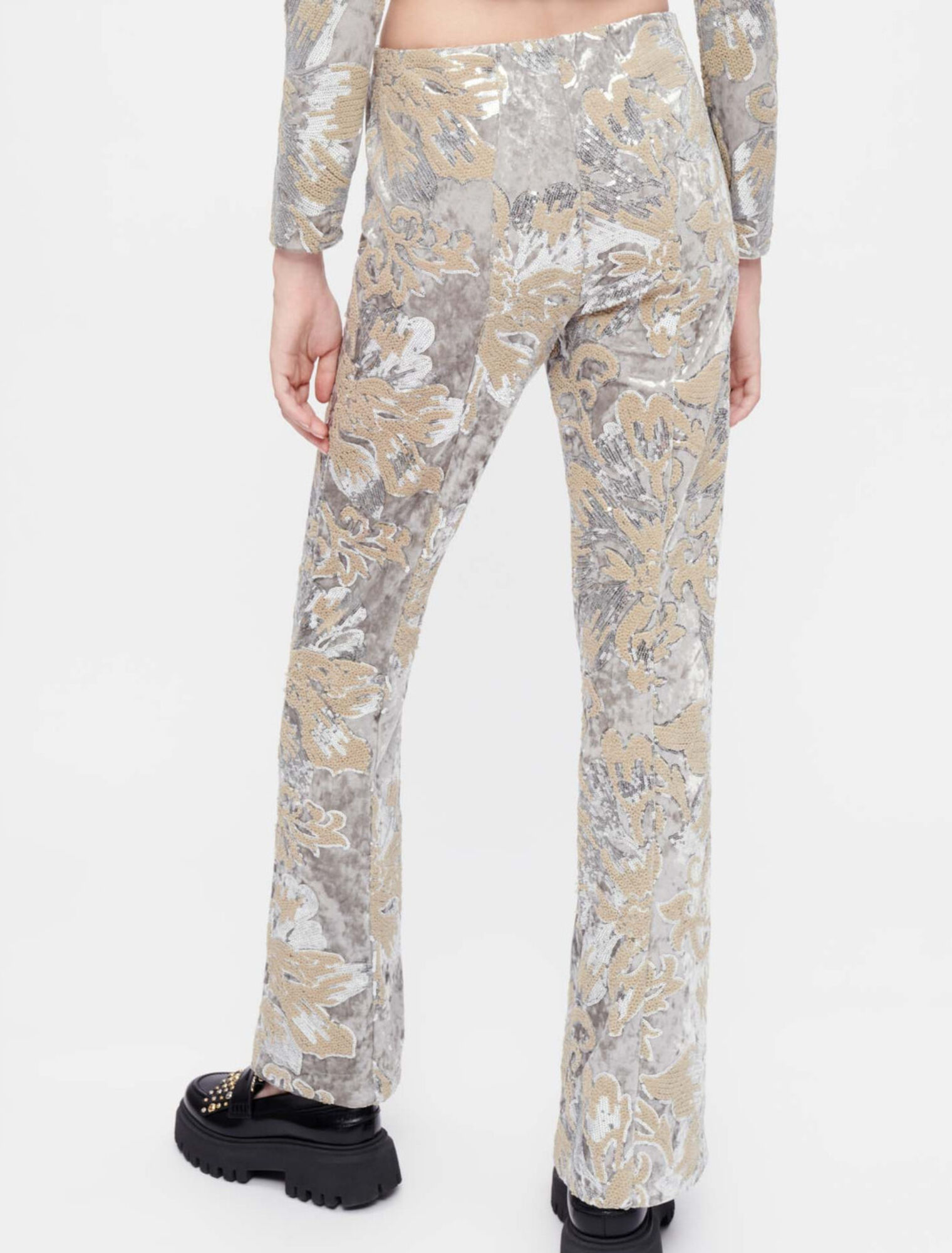 Sequin-embroidered velvet pants