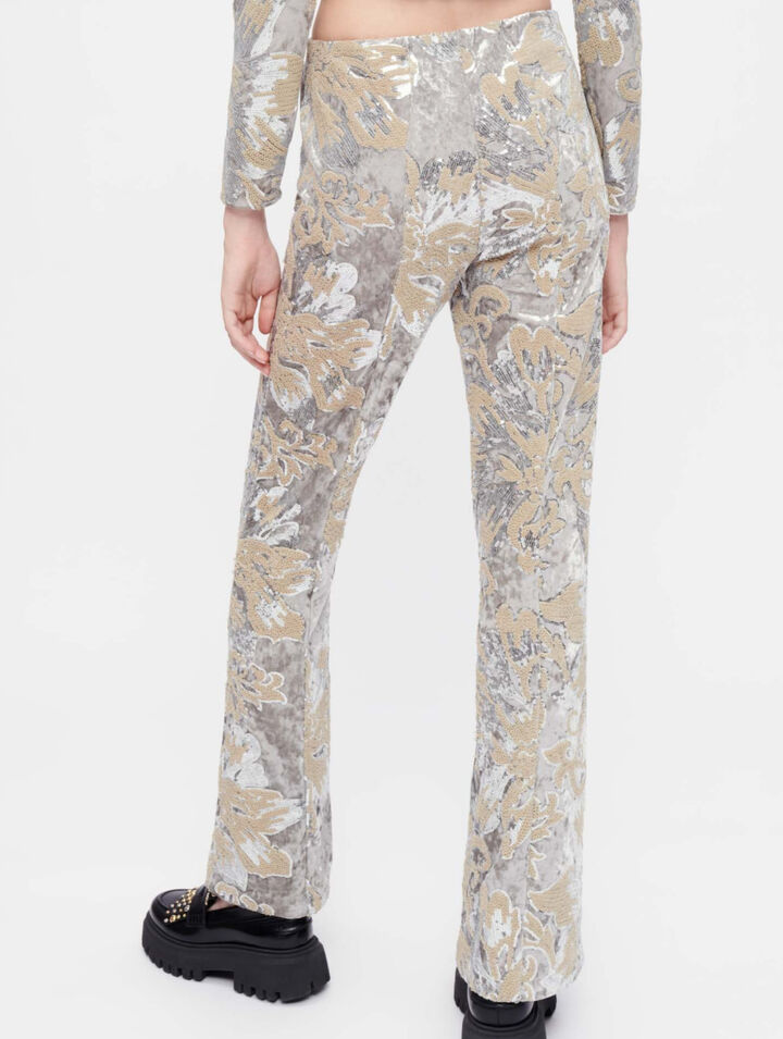 Sequin-embroidered velvet pants