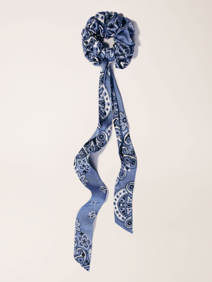 Scrunchie with printed ribbon scarf