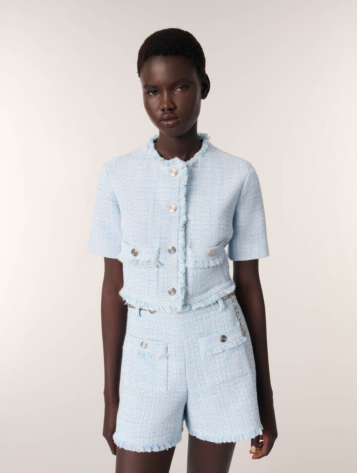 Tweed shorts with belt