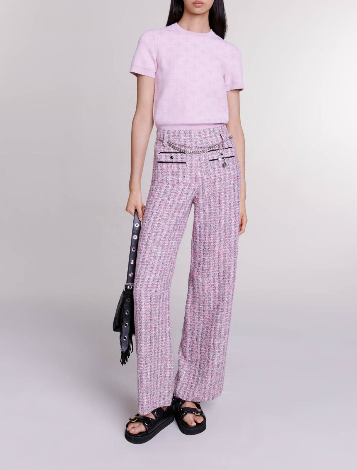 Wide-leg tweed trousers