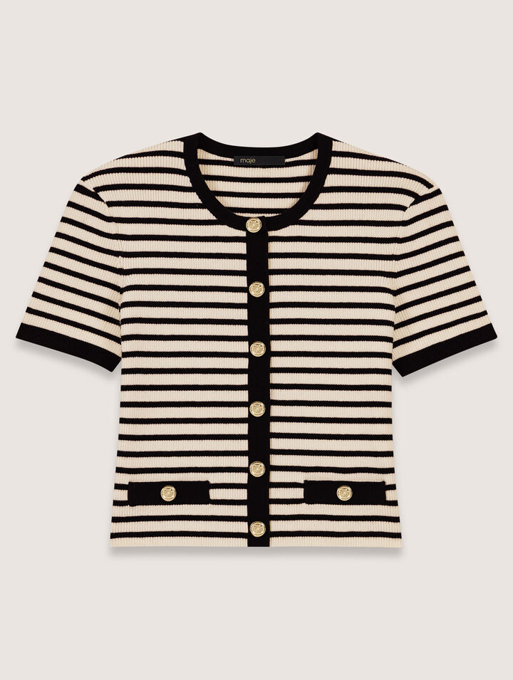 Cropped rib knit cardigan