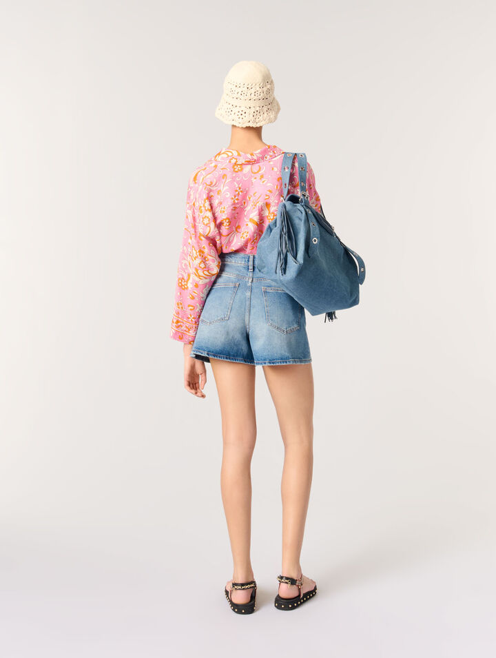 Denim shorts with braided trim
