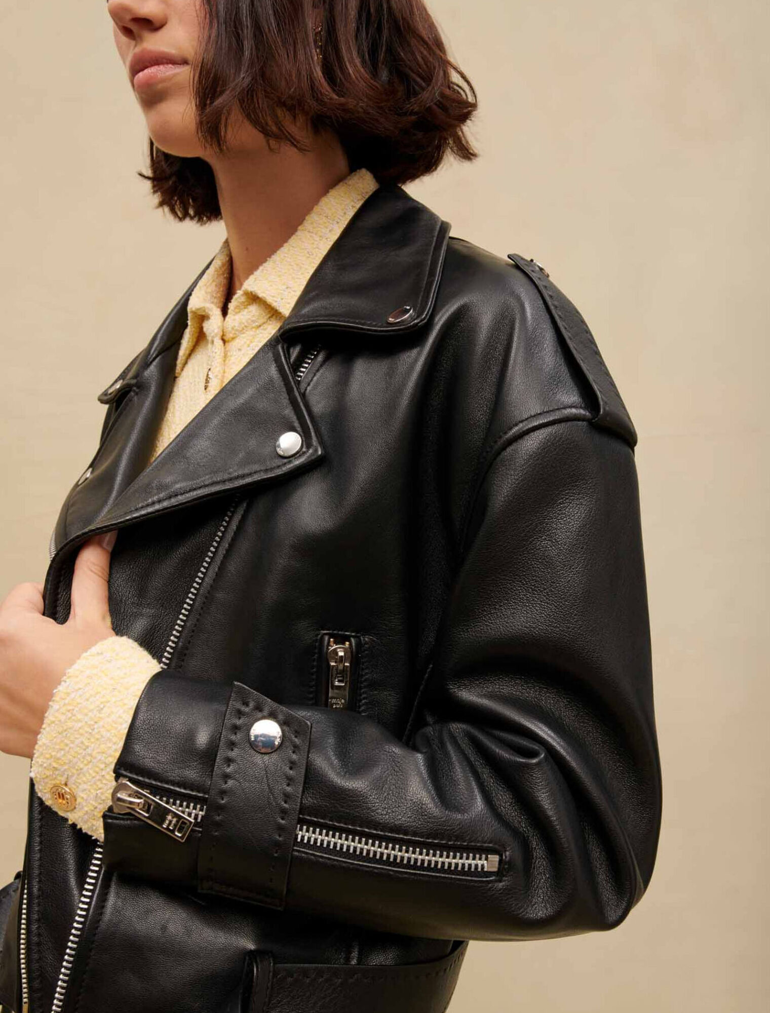 Leather biker-style jacket