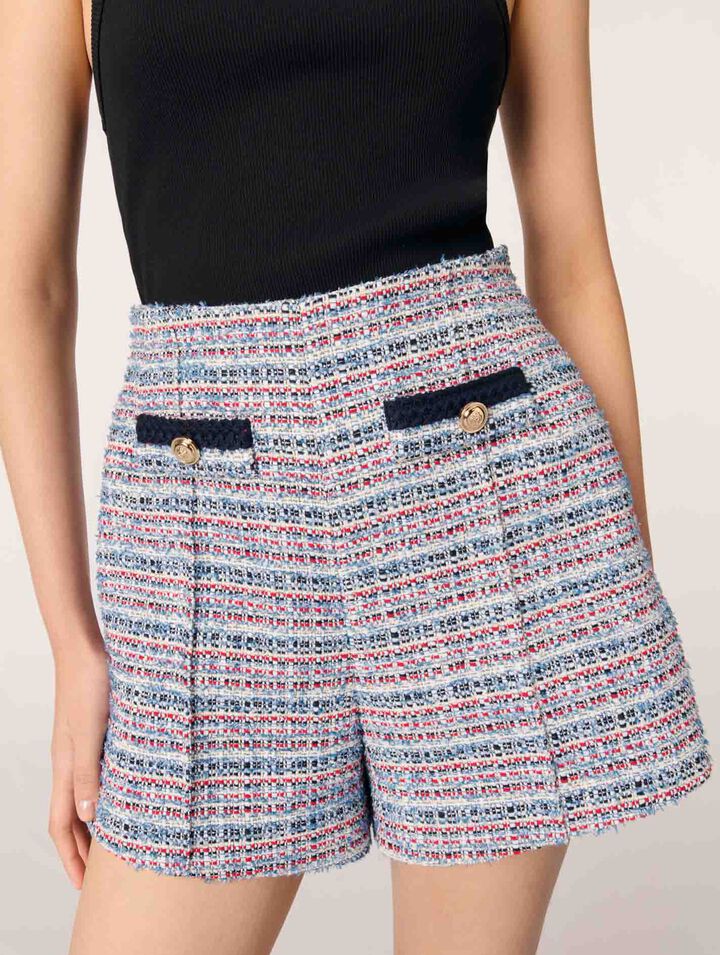 Tweed shorts with contrasting trim