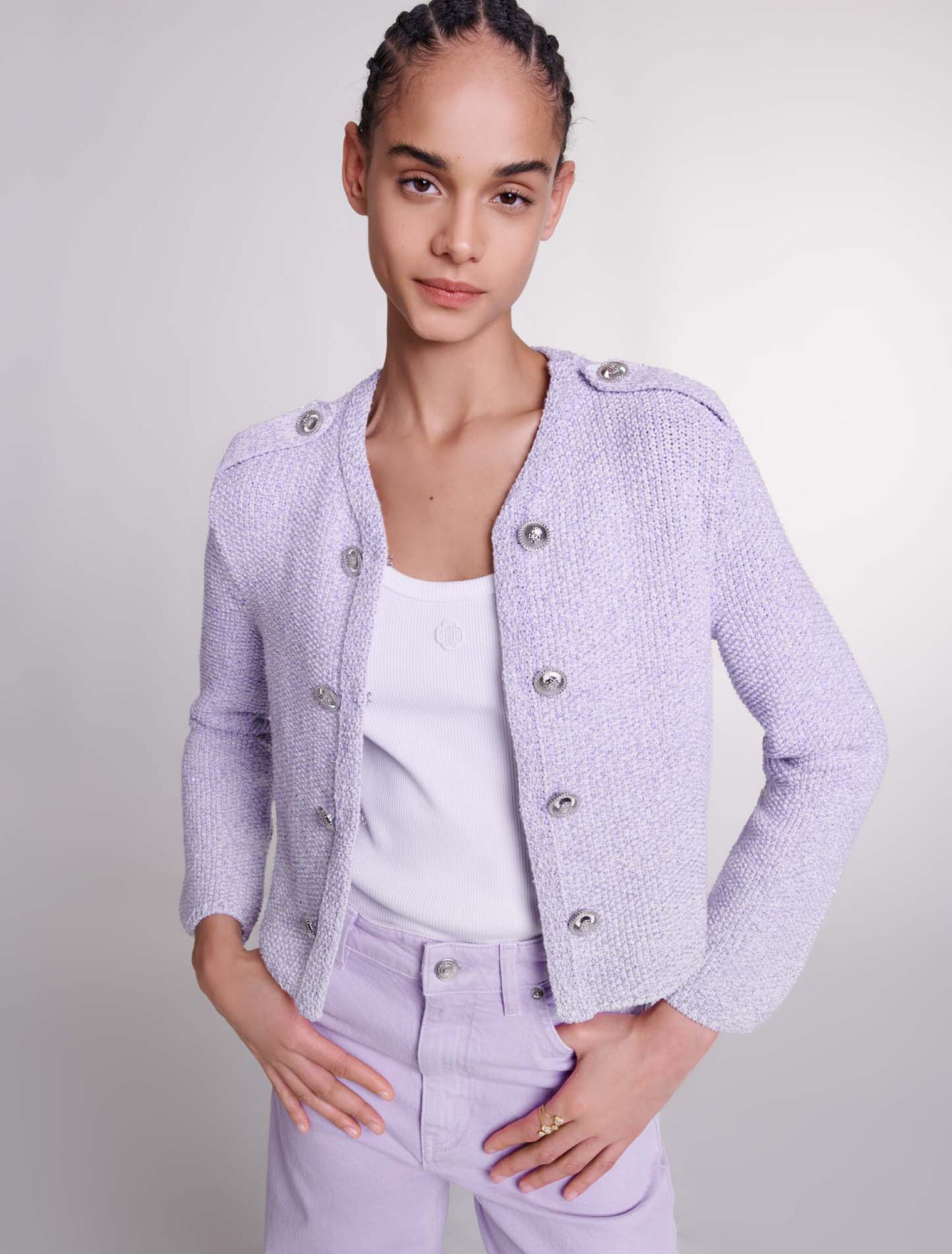 Cropped glitter knit cardigan