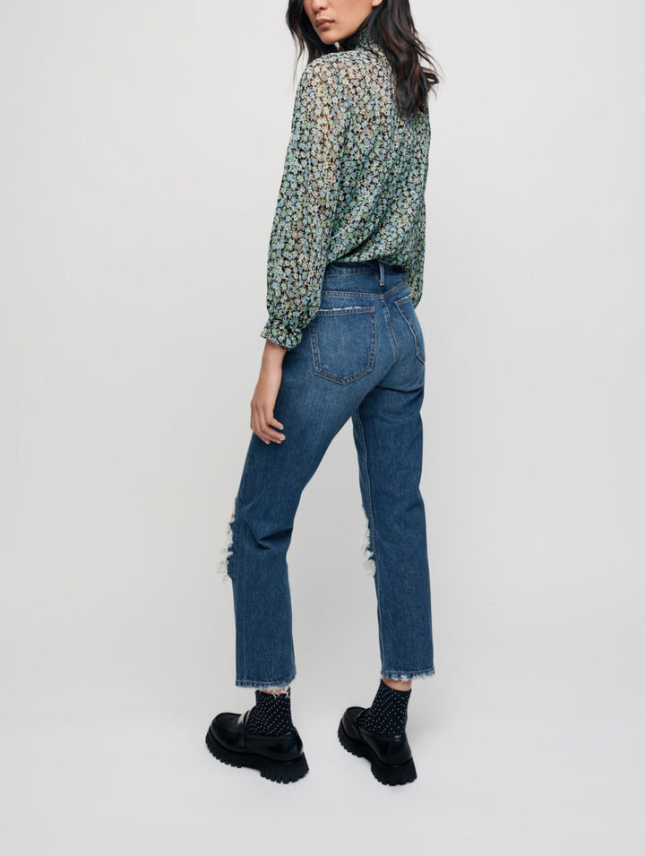 Ripped high-waisted jeans