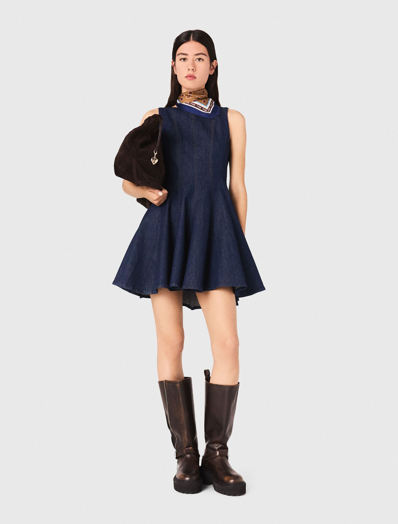 Short denim dress with ruffles