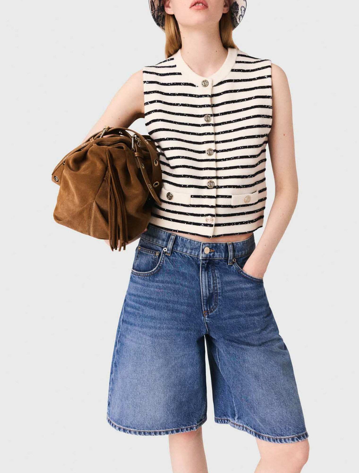 Striped wool blend top