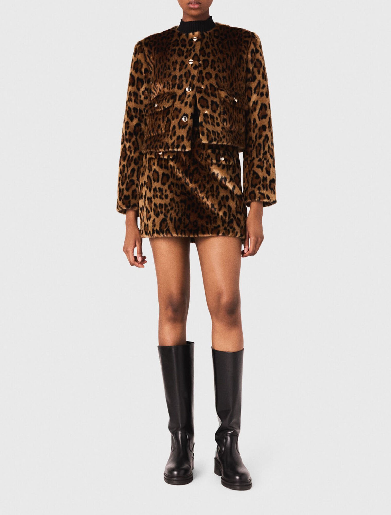 Leopard faux fur jacket