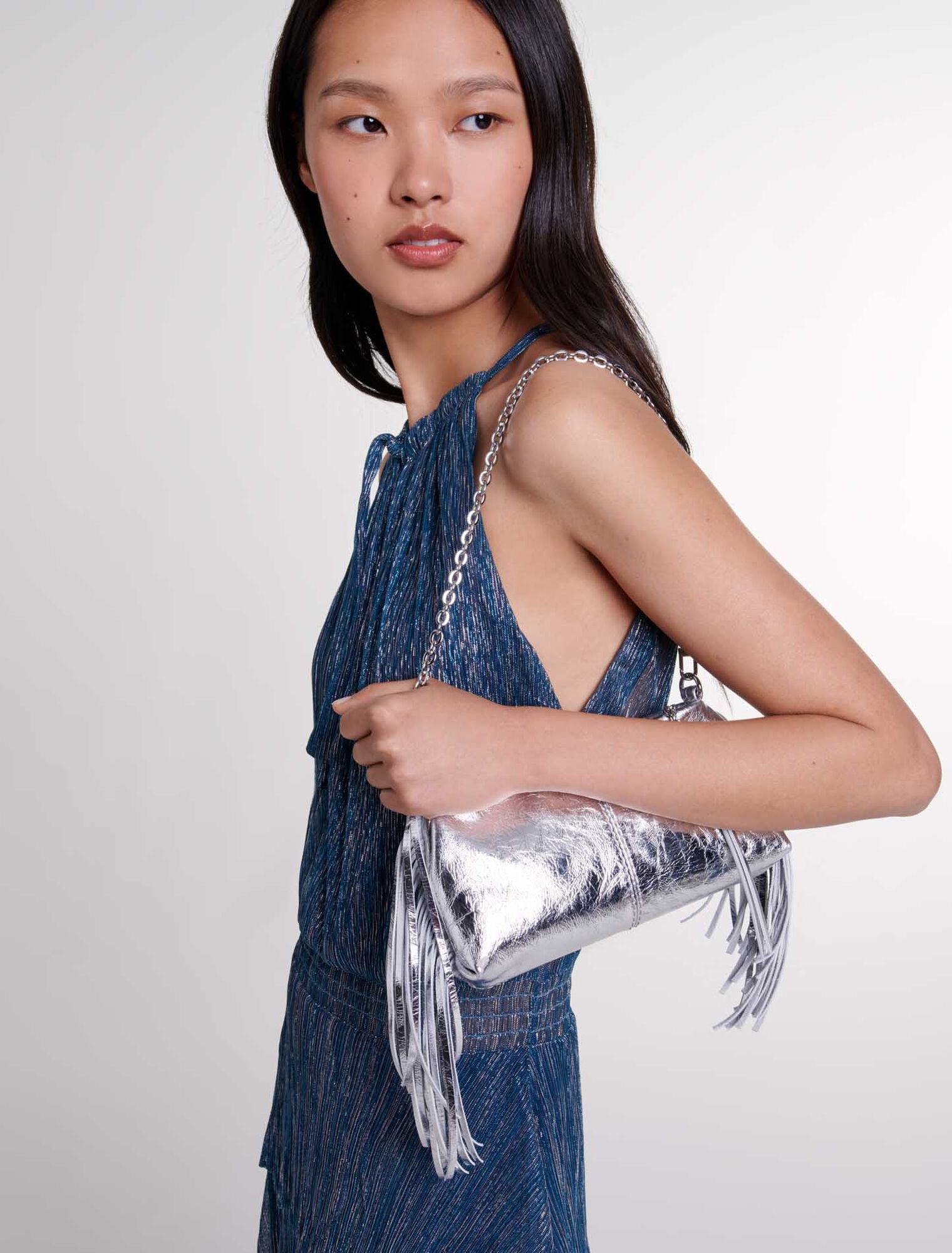 Ruffled lamé maxi dress
