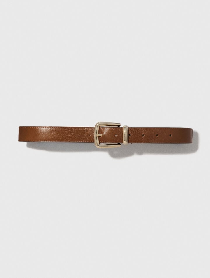 Leather belt with square buckle