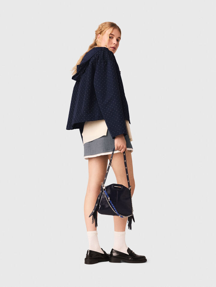 Hooded windbreaker with rhinestones