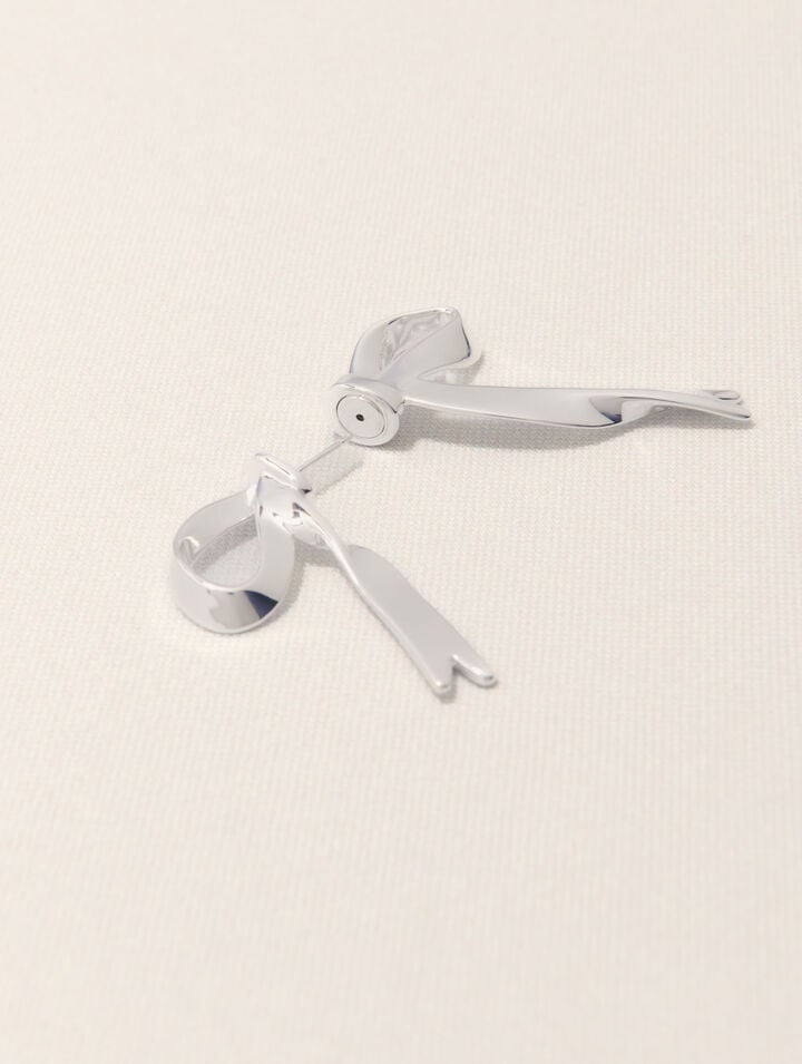 Silver bow earring