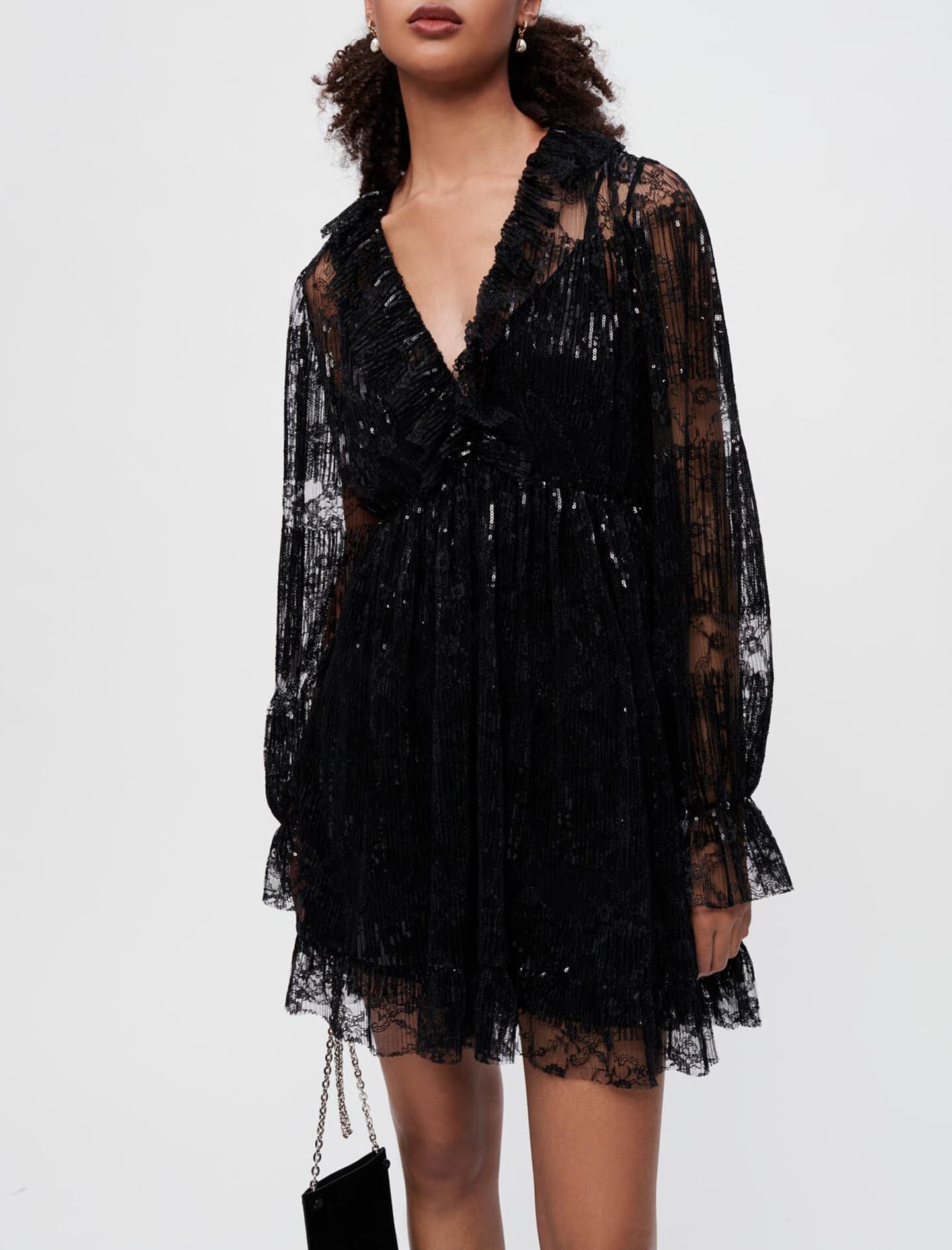 Maje pleated embroidered dress clearance