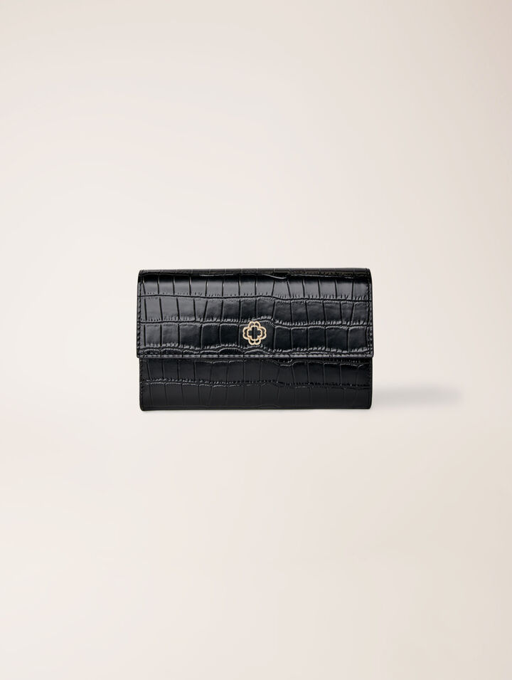 Croc-effect embossed leather bag