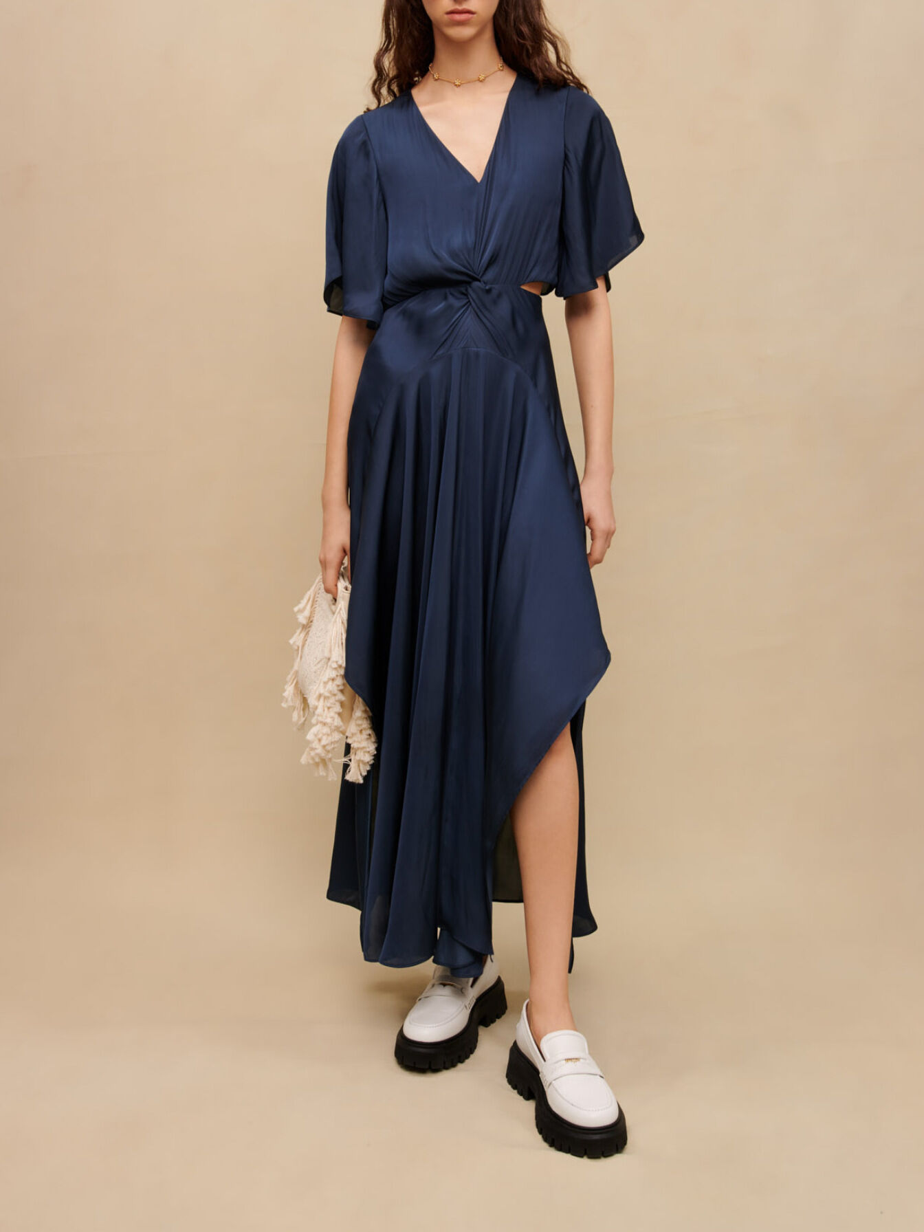 Flowing satin scarf dress Offline Dresses Maje