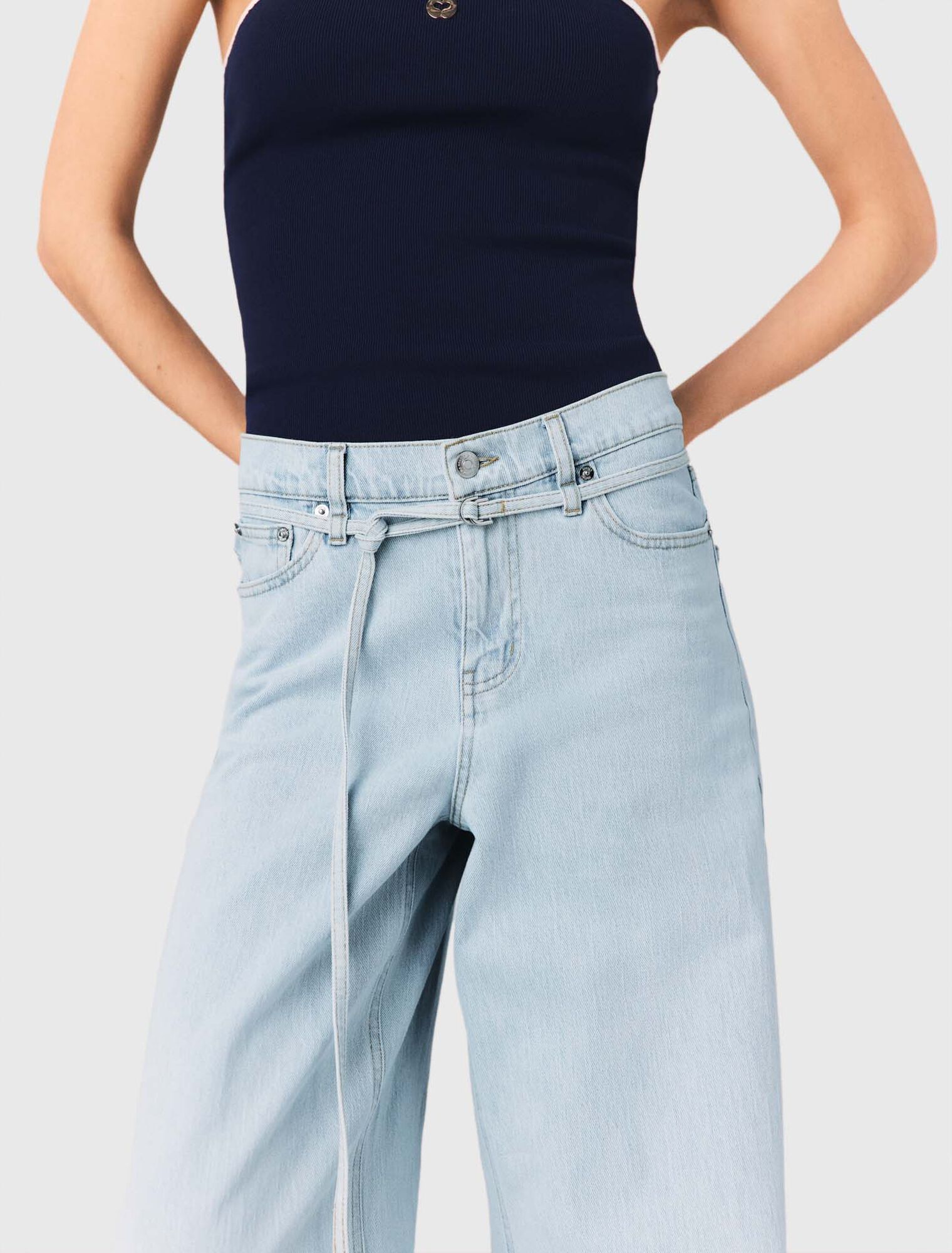 Wide-leg rhinestone jeans