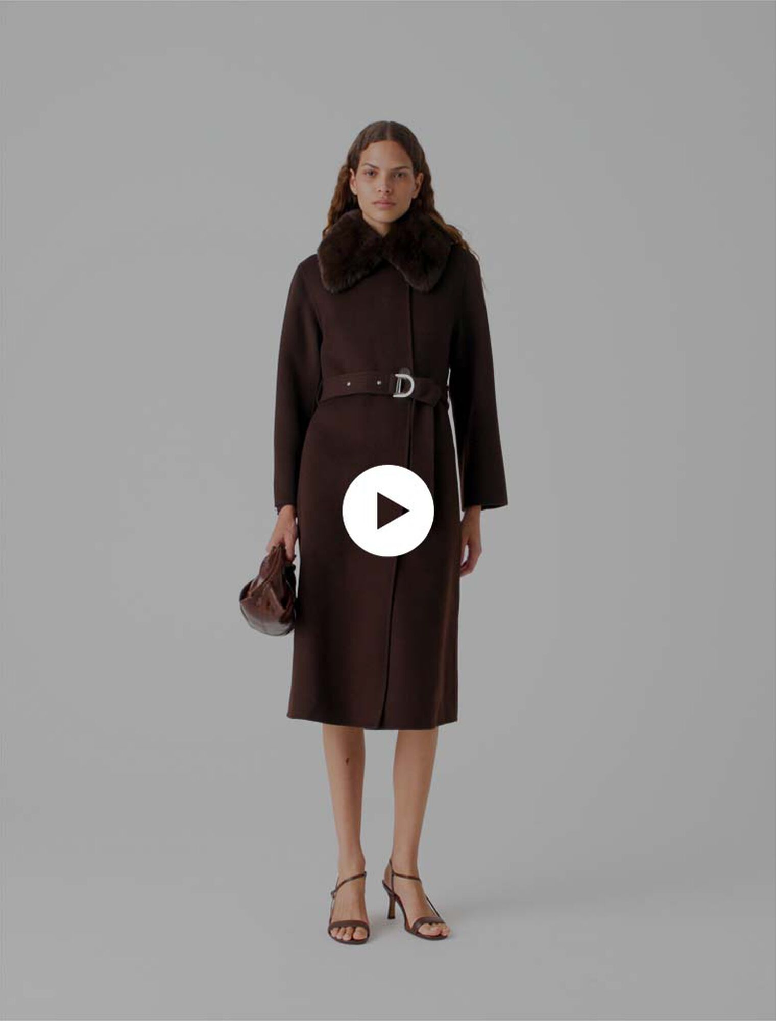 Long coat with faux fur collar