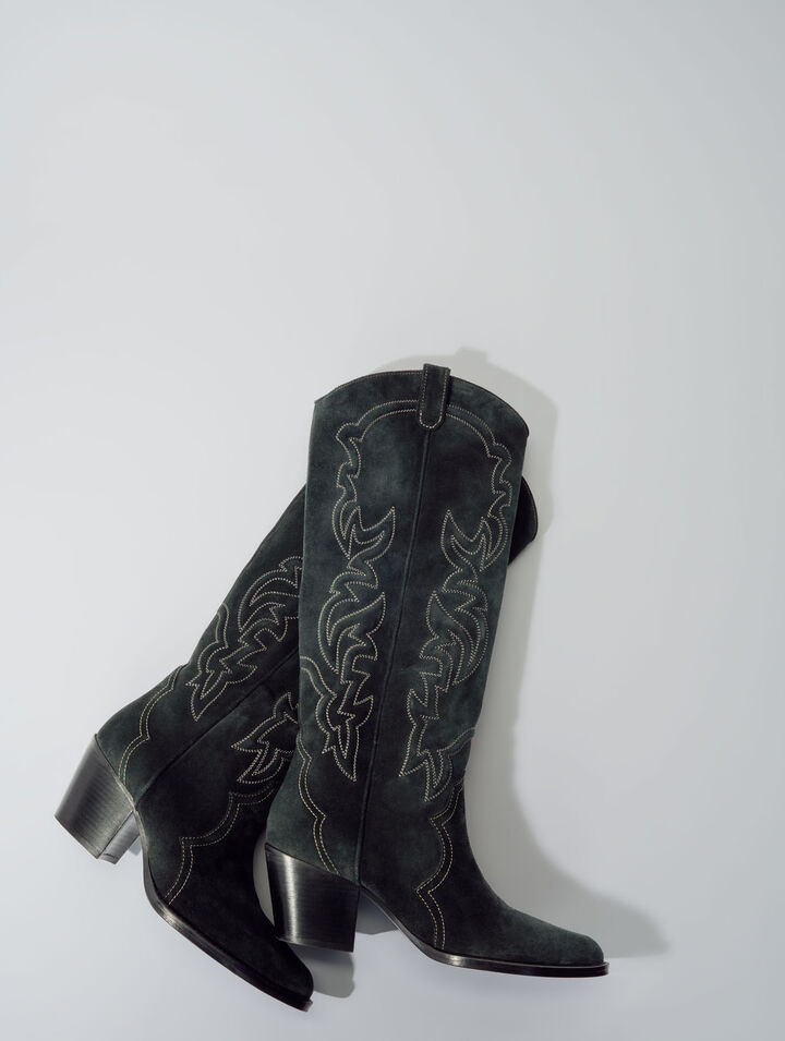 Suede cowboy boots