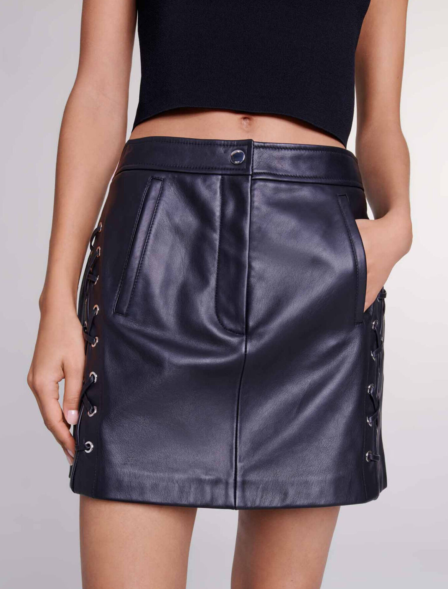 Short leather skirt