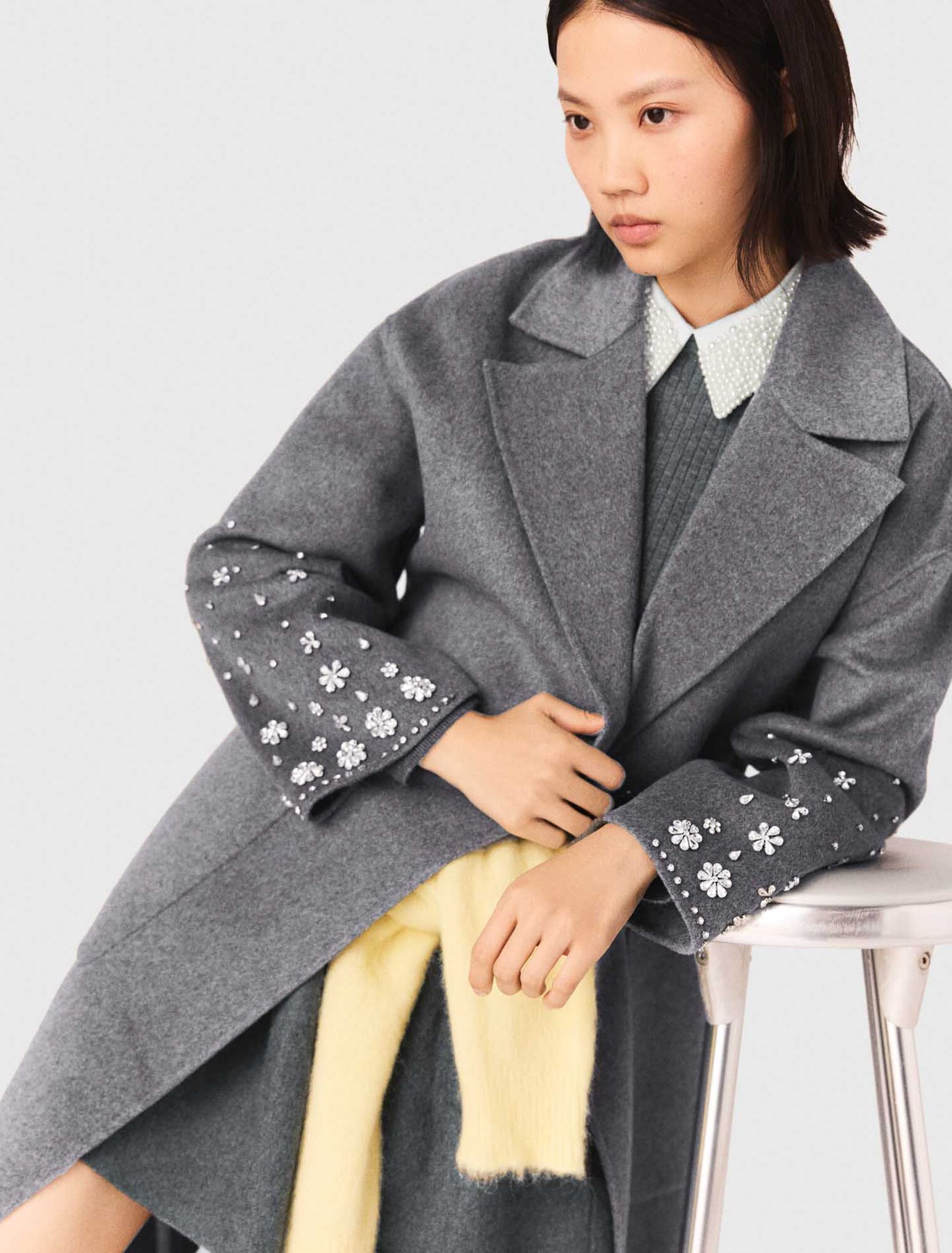Long double-faced rhinestone coat