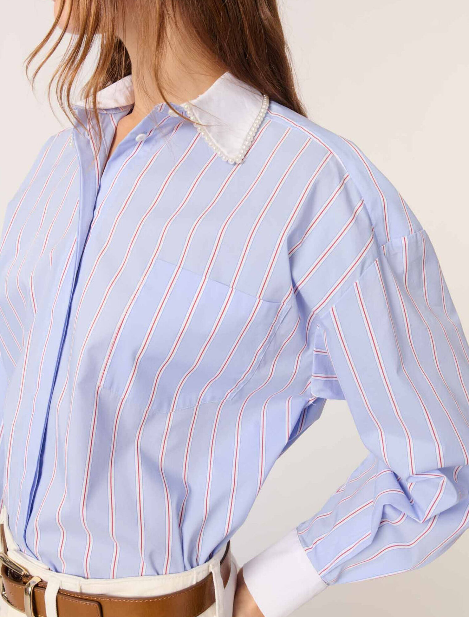 Striped shirt with beaded collar