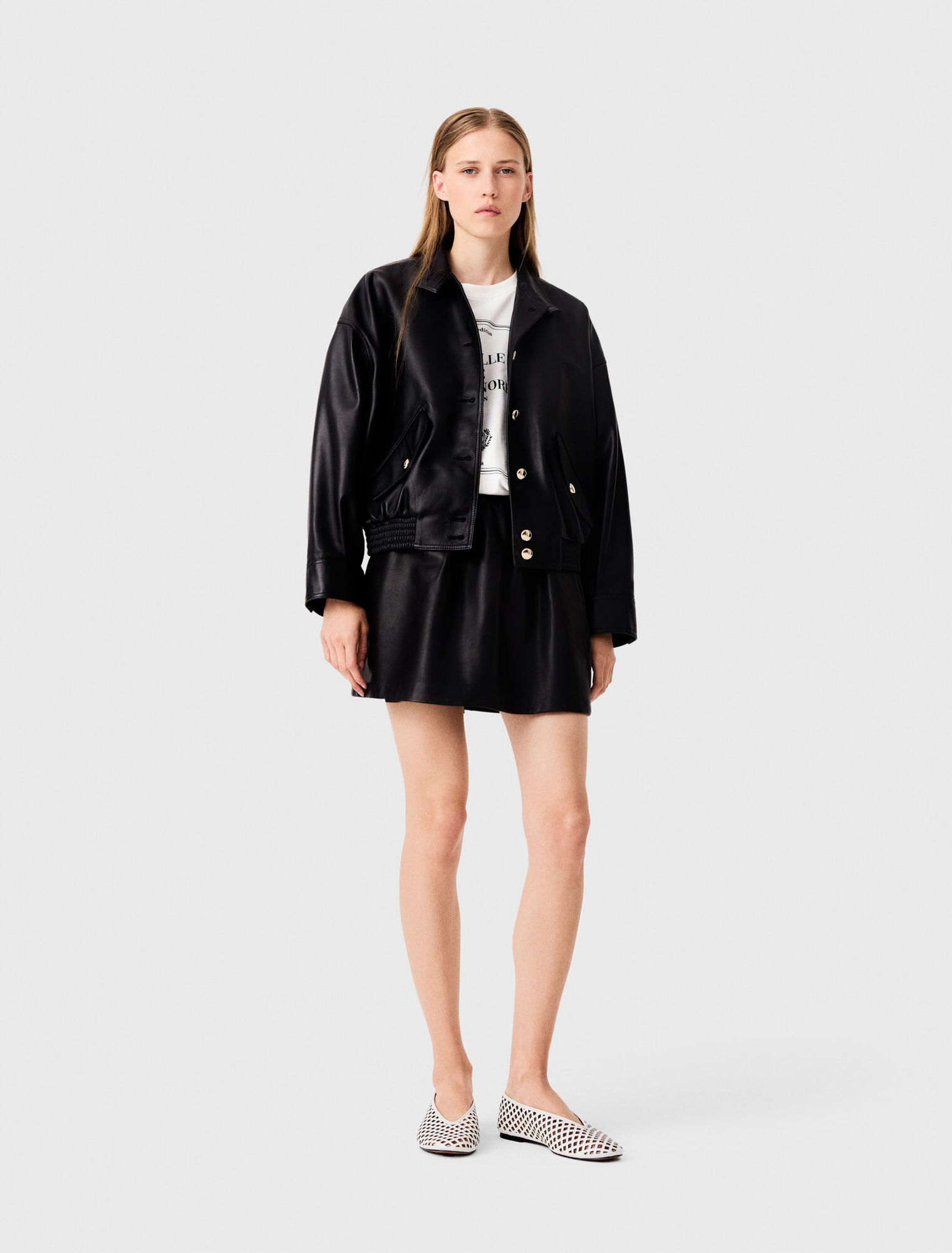 Short leather skirt