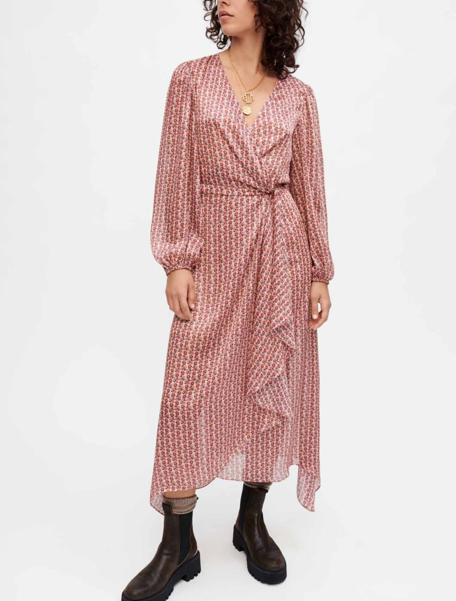 Printed satin draped dress