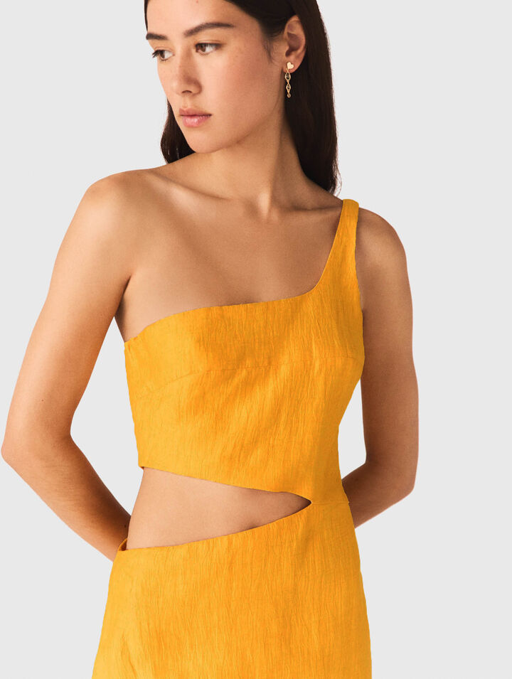 Asymmetrical linen-blend dress