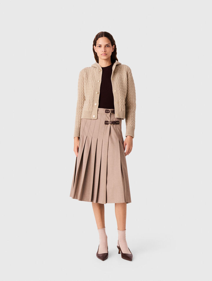 Pleated midi skirt with buckles